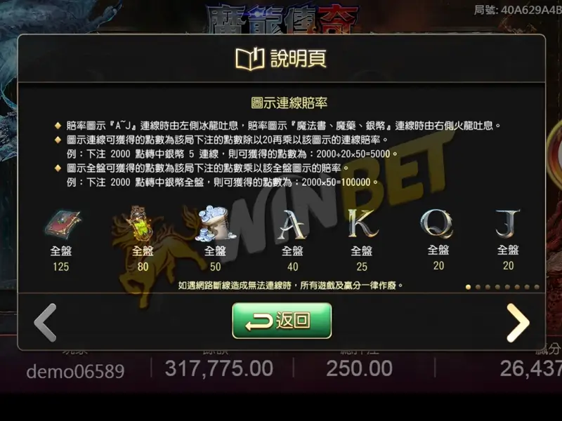 魔龍傳奇圖示連線賠率